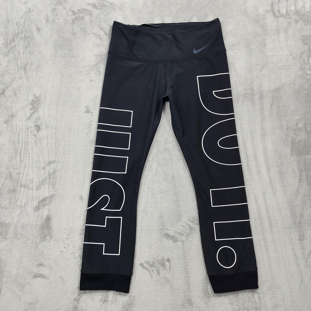 Nike Leggings Womens S Black Dri-FIT Power Legend Just Do It Crop Capri Gym Yoga